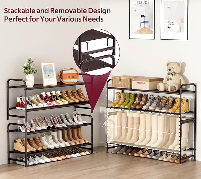 SLEEPING LAMB 2-Tier Shoe Rack for Closet, Long Stackable Wide Shoe Organizer Holds 18-Pairs Low Shoe Shelf Storage for Bedroom, Floor, Entryway (Bronze)