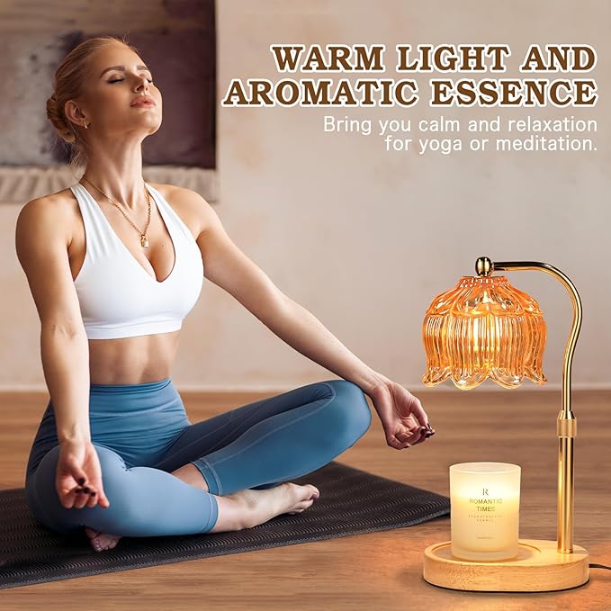 Glass Candle Warmer Lamp with Timer, Adjustable Flower Candle Lamp Warmer, Birthday Gifts for Women Who Have Everything, Unique Candle Heater Gifts for Mom Her, Lotus Wax Warming Light for Candles