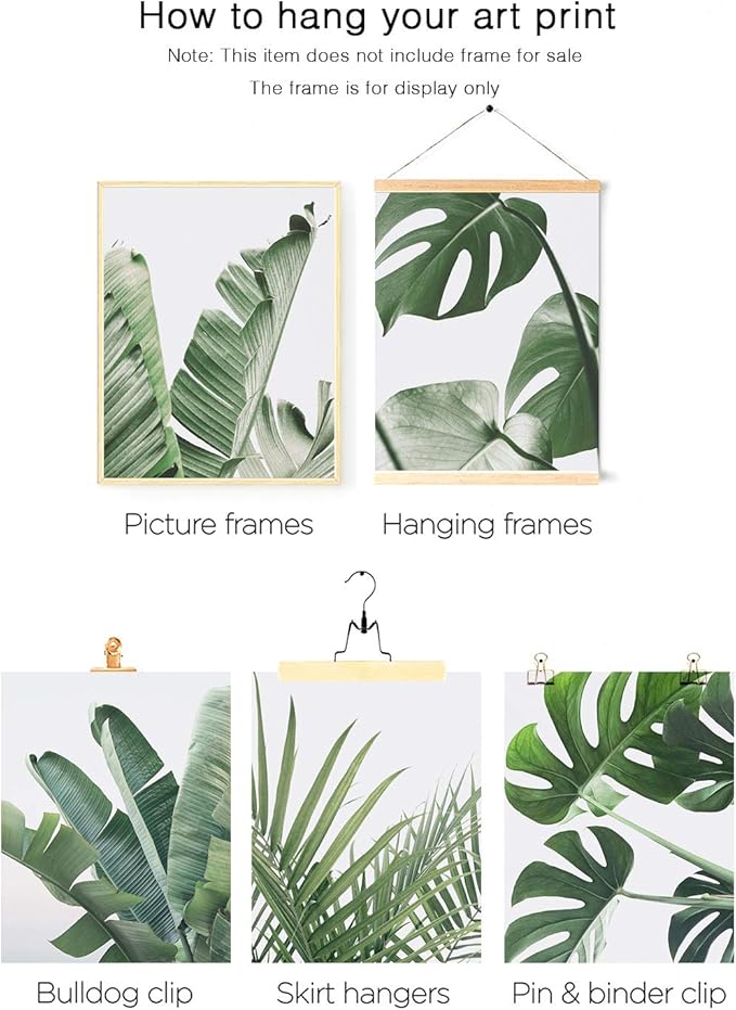 HoozGee Botanical Wall Art Prints Set of 6 Tropical Leaves Decor Plant Leaf Wall Art Canvas Prints for Wall Decor Green Wall Art Posters Set for Living Room Decor (8"x10" UNFRAMED)