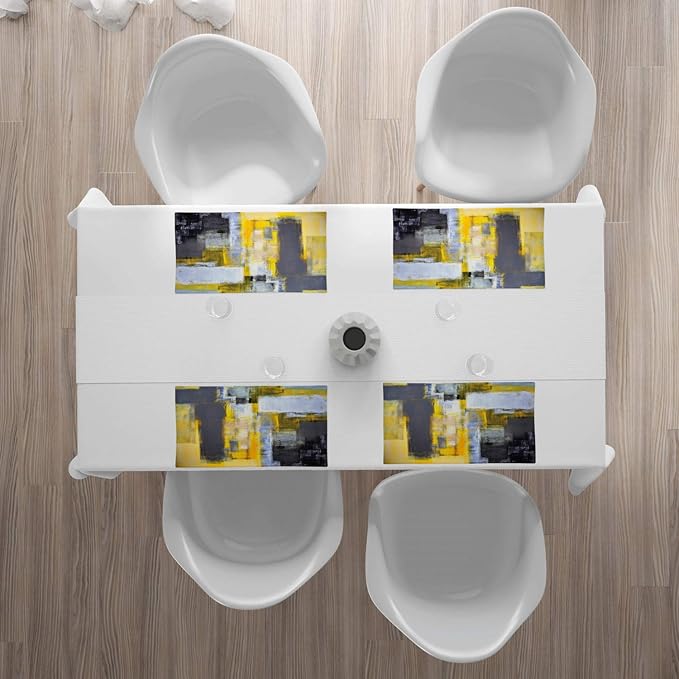 Ambesonne Yellow and Grey Place Mats Set of 4, Abstract Art Painting Design Modern Composition Brush Marks Pattern, Washable Fabric Placemats for Dining Table, Standard Size, Yellow Grey