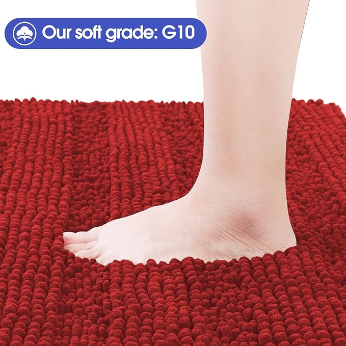 ACCUMTEK Striped Red Ultra Soft Bathroom Rugs and Mats Set 3 Pieces Rug Set, Thick Chenille Bath Rugs Non Slip Bath Mats for Bathroom, Toilet, Bedroom, Kitchen, Burgundy