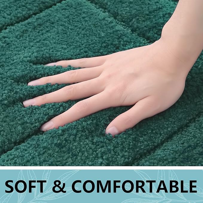 Buganda Bathroom Rugs, 30" x 20", Soft and Absorbent Microfiber Bath Rugs, Non-Slip Shaggy Shower Carpet, Machine Wash Dry Bath Mats for Bathroom Floor, Tub and Shower, Dark Green