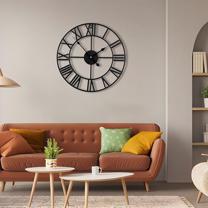 16inch/40cm Wall Clock for Bedroom,Living Room,Office,Bathroom,Battery Operated Large Silent Retro Unique Clocks for Home and Kitchen,Classroom,Farmhouse (Iron Roman Numerals, 16 inches)