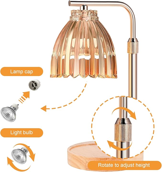 Women's Gift: Height-Adjustable Candle Warmer Lamp w/Timer & Dimmer for Jar Candles | 2 Bulbs | Ideal for Home Decor & Birthday Gifts