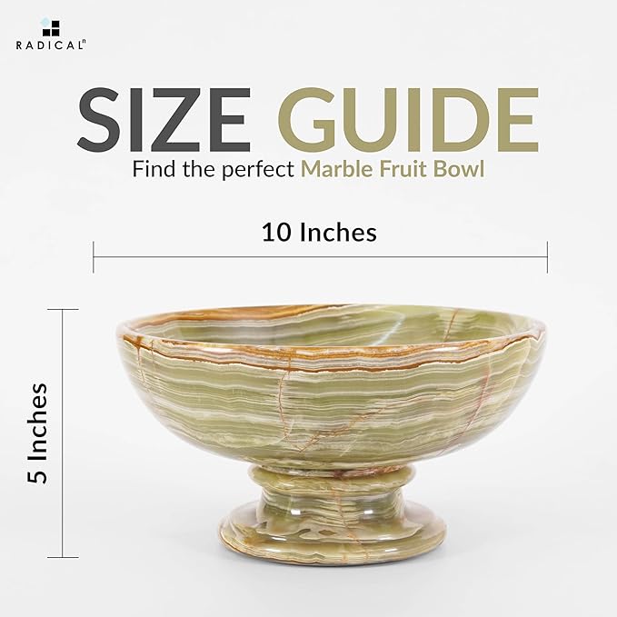 Radicaln Marble Fruit Dish Green Onyx 10" Inch Handmade Fruit Basket For Kitchen Counter, Decorative Bowls For Home Decor, Entryway Table Modern Candy Bowl