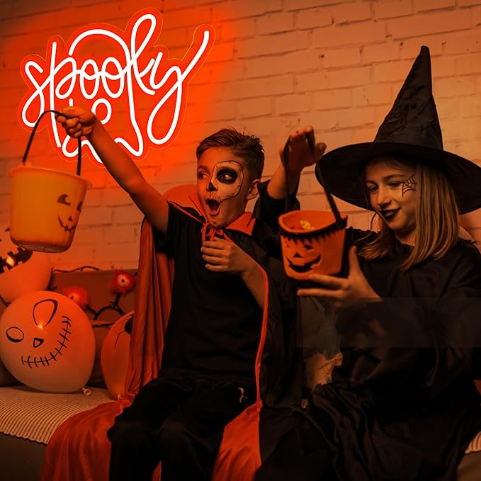 Halloween Ghost Neon Sign for Wall Decor,Orange Ghost Neon Sign Halloween Lights,Ghost Lights Halloween Decor for Kitchen,Bar,Bedroom,Halloween Party Decoration,15.7 * 11.8 inch(D255)