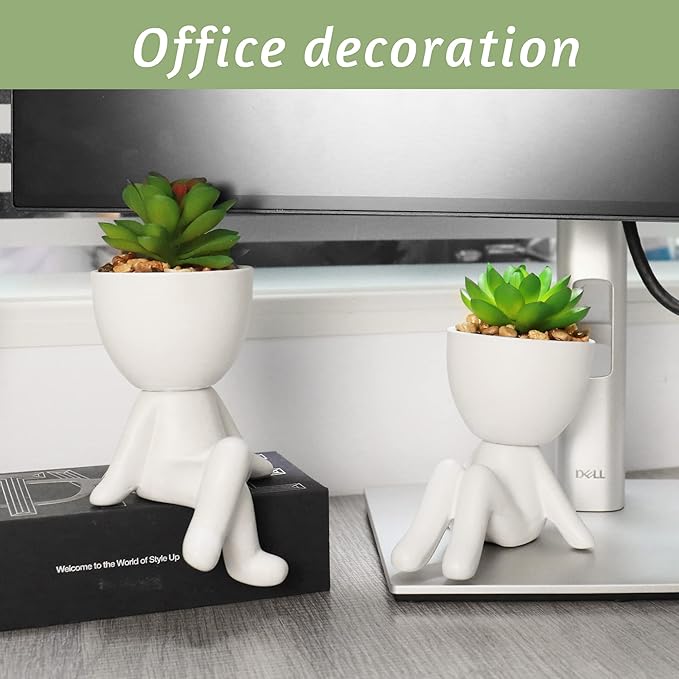 Zerzsy 3 PCS Artificial Succulent Plants, Faux Succulents Mini Plants for Office Women Desk Decor,Cute Succulent Bedroom Aesthetic Office Cubicle Decoration for Bookshelf Decor (Ceramic White)