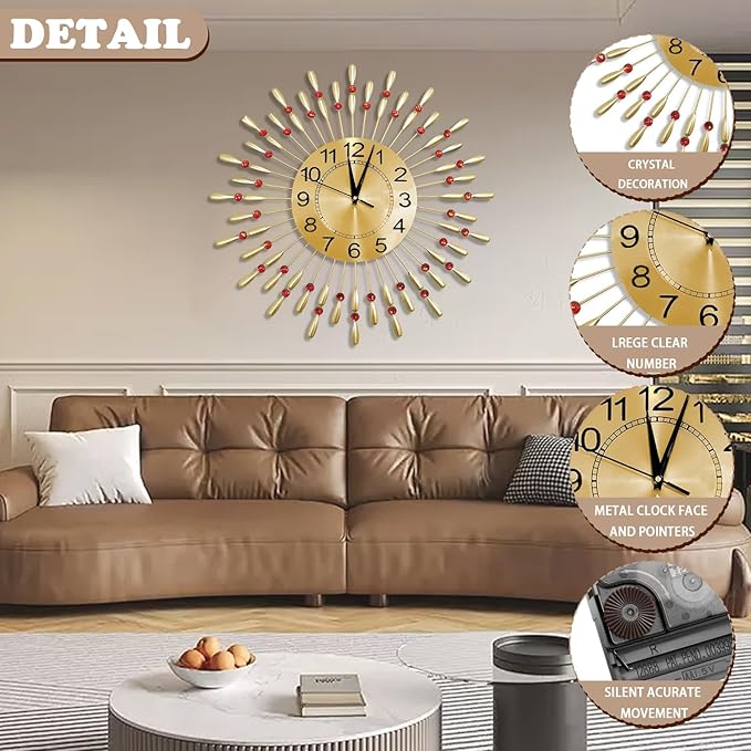 Wall Clock,20inch Decorative Wall Clocks Silent Quality Quartz Battery Operated,Large Wall Clock for Living Room,Kitchen,Home,Bathroom,Bedroom Wall Decor