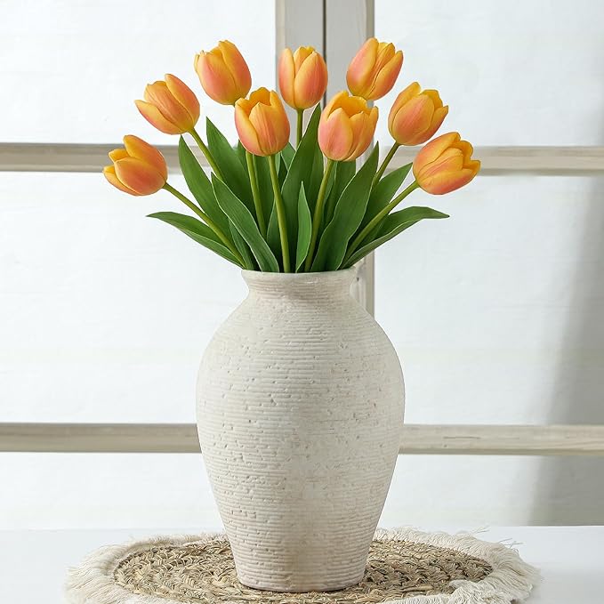 Ceramic Flower Vase Home Decor - Large Farmhouse Table Vases Rustic Vintage Living Room Kitchen Bedroom Decorations for House Book Shelf Office Coffee Desk Dining Fireplace (9" Rustic)