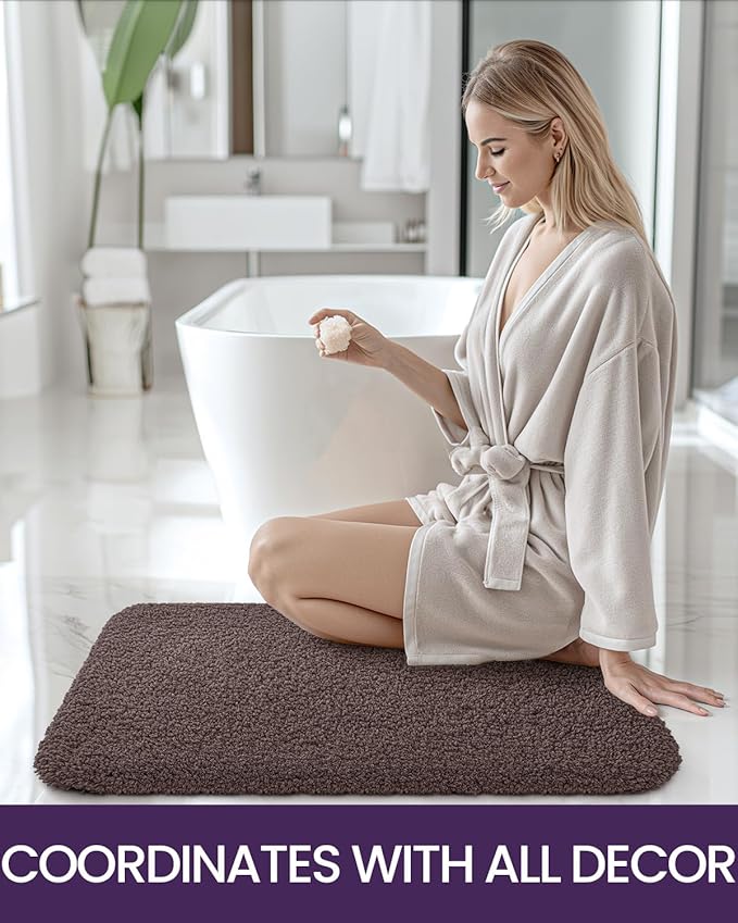 DEXI Bathroom Rug Mat 43x24, Extra Soft and Absorbent Bath Rugs, Washable Non-Slip Thick Carpet Mat for Shower Floor, Tub, Brown