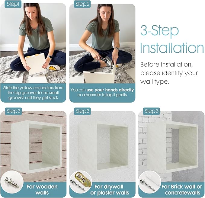 Kaboon Cube Floating Shelves Set2, Display Shelves Wall Mount 7.75" D x 12.5" W x 12.5" H, (Sea Salt, Square 2 Cubes)