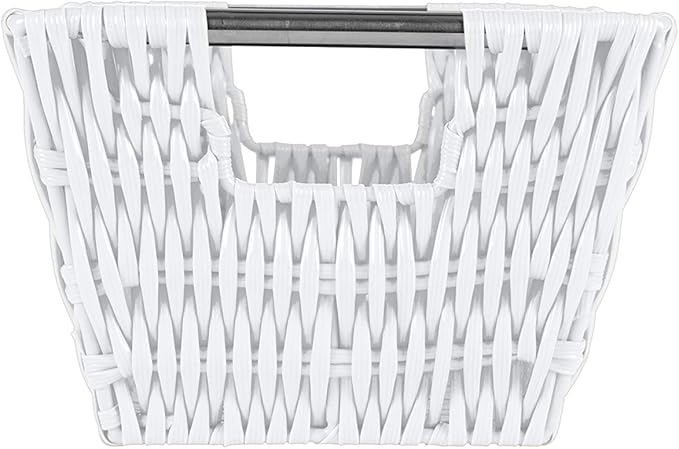 Simplify 11"x6.5"x4.5" Small Shelf Storage Woven Basket with Handles, Nursery, Playroom, Toys, Bedroom, Closet, Clothes, Office, Decorative Rattan Totes, White