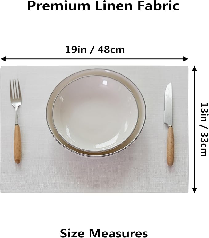 Demetex White Placemats Set of 4 Heat Resistant Cloth Place Mats Linen Dining Table Mats for Wedding Party Decor, Pure White