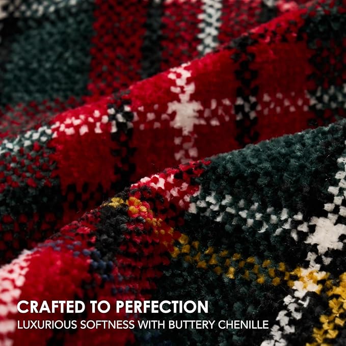 EVERGRACE Stewart Red Christmas Plaid Chenille Throw Blanket for Couch, Super Soft Cozy Tartan Checkered Throw Blanket with Tassels, Lightweight Plush Chenille Knit Throw for Christmas Decor, 50"x60"
