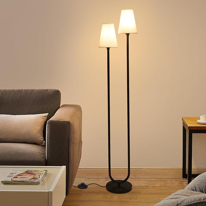 HMVPL Floor Lamps for Living Room, Modern Black Floor Lamp with Fabric Lampshade, Industrial Standing Lamp with On/Off Foot Switch, Farmhouse Tall Lamp for Living Room Corner Bedroom Office(66")