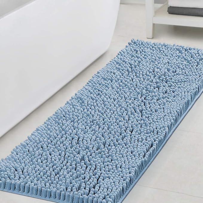 H.VERSAILTEX Bathroom Rugs Bath Mats Non Slip Luxury Chenille Bathroom Runner Rug 47x17 Extra Soft and Absorbent Shaggy Rugs Washable Dry Fast Area Carpet Mats, Tub - Cool Blue
