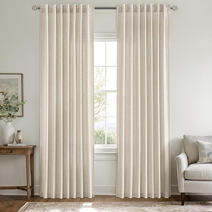 MIULEE Non-See-Through Privacy Linen Curtains 2 Panels, Light Filtering Window Curtains Farnhouse Textured Back Tab Semi Sheer Drapes for Bedroom Living Room, 52 x 72 Inches Long, Linen