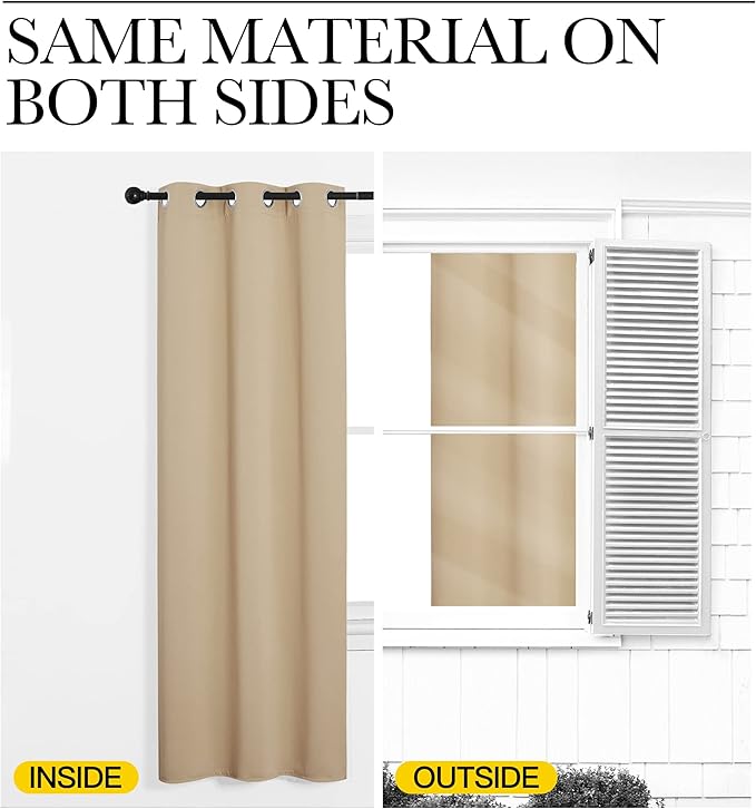 NICETOWN Bedroom Blackout Curtains Panels, 1 Pair, 52 inches by 92 Inch, Biscotti Beige, Triple Weave Energy Saving Thermal Insulated Solid Grommet Blackout Draperies for Patio