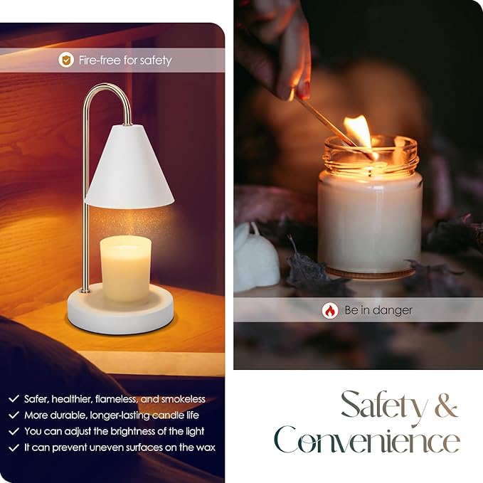 Candle Warmer Lamp,Electric Candle Warmer with Dimmable Light,Scented Wax Melter,No Smoke,Compatible with Various Jar,with 2 Light Bulbs,Home Decor-White