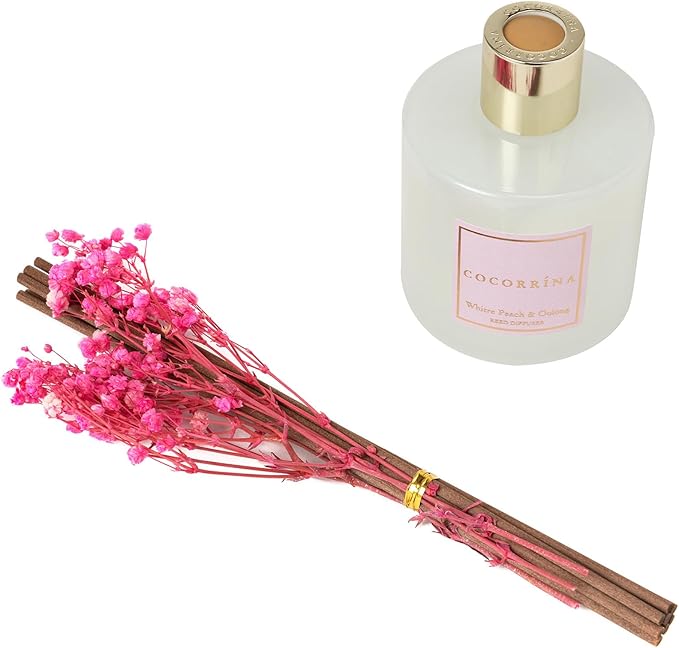 Cocorrína Reed Diffuser Sets - 6.7 oz. White Peach& Oolong Scented Diffuser with 8 Sticks Home Fragrance Reed Diffuser for Bathroom Shelf Decor