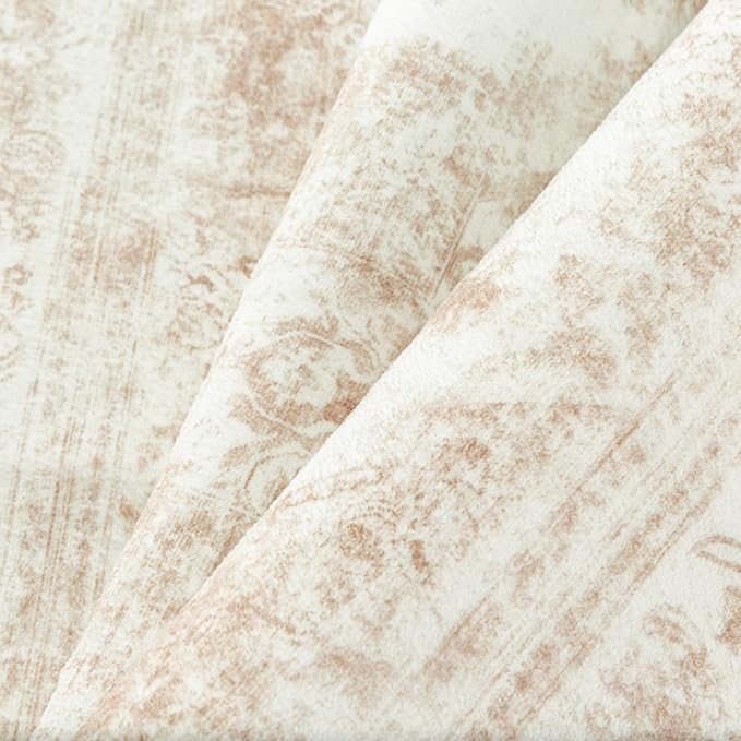 Washable Rug 6x9 Area Rug for Living Room Beige Vintage Boho Medallion Large Distressed Retro Carpet Non Slip Indoor Low Pile Small Soft Bedroom Dining Room Home Office