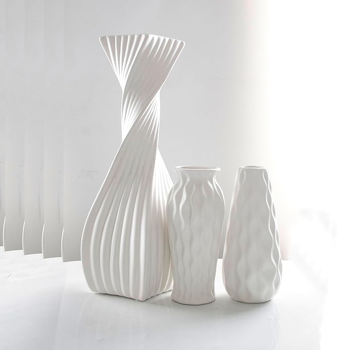 Large White Ceramic Flower Vase - 15.7 in Tall White Floor Vases for Decor Living Room Modern Minimalist Vase for Branches and Dried Flowers,Decorative Fireplace Bedroom Kitchen