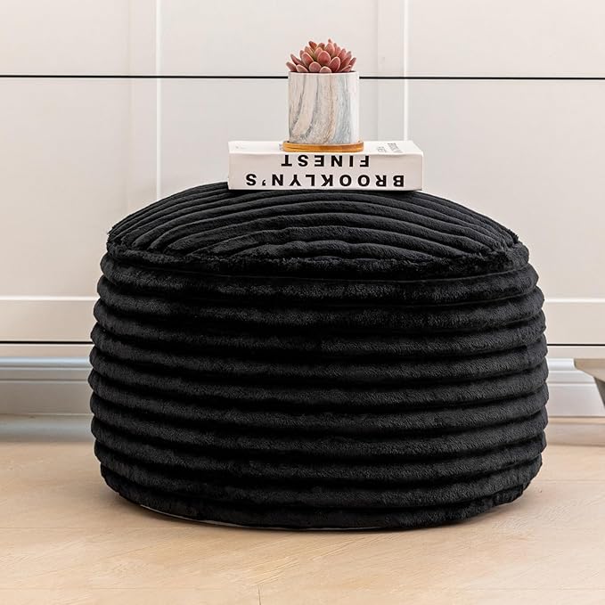 Asuprui Pouf Ottoman Unstuffed Ottoman Foot Rest Floor Pouf 20x20x12 Inches Round Bean Bag Chair Foldable Floor Chair Storage for Living Room Bedroom Black Stripe