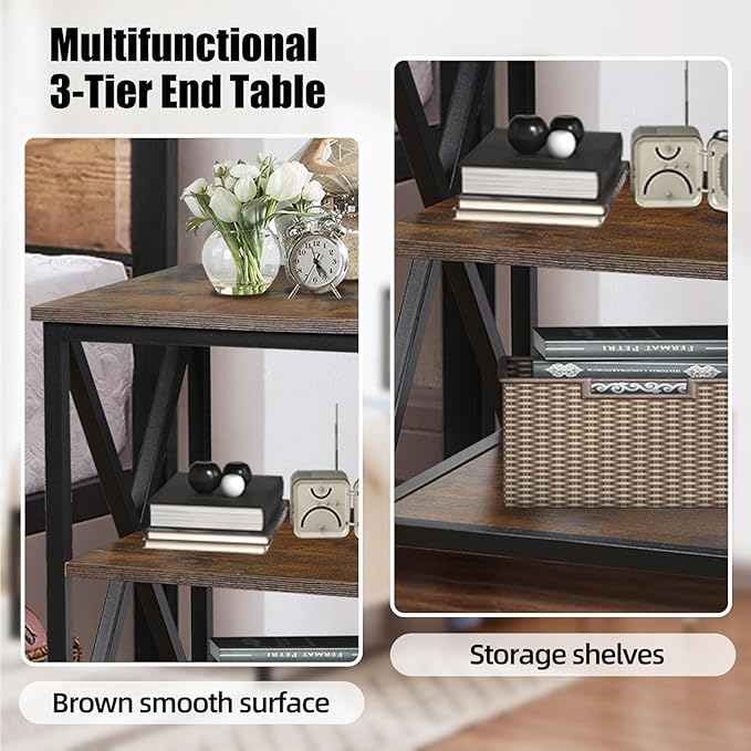 End Tables Living Room Set of 2, 16" D x 16" W x 24" H, Indoor End Tables Living Room with Storage Shelf, Square End Table Set of 2, X-Shaped Night Stands for Bedroom, Farmhouse Wood Side Tables