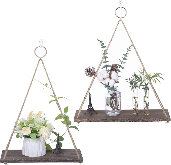 MITIME Hanging Shelves for Wall Window Plant Shelf Indoor Floating Wall Shelves for Bedroom Bathroom Living Room Wall Hanging Shelf Boho Wall Decor .Home, Set of 2(Medium+Large)