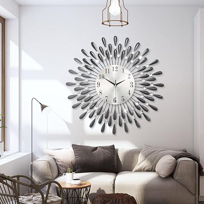 Wall Clock,20inch Decorative Wall Clocks Silent Quality Quartz Battery Operated,Large Wall Clock for Living Room,Kitchen,Home,Bathroom,Bedroom Wall Decor,Black