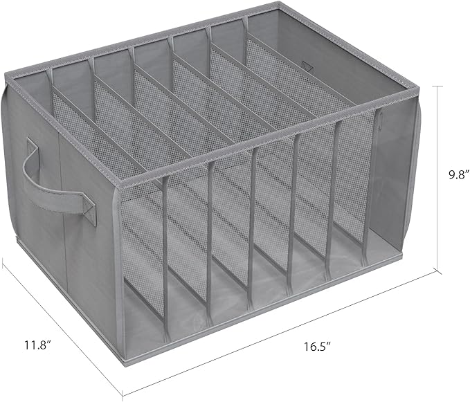 Zilink Upgraded Wardrobe Clothes Organizer with Support Board Clear Jeans Organizer for Closet with 7 Grids Divider Closet Drawer Organizer for Jean Pant Sweater Legging T-Shirt, 6 Pack, Grey