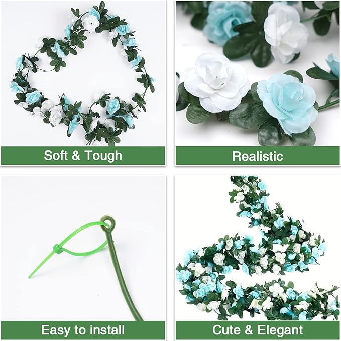 BLEUM CADE 2Pcs 16.4Ft Flower Garland Artificial Rose Vines for Bedroom, Cute Fake Hanging Flower Vines Floral Garland Decorations for Wedding Party Wall Room Decor Aesthetic