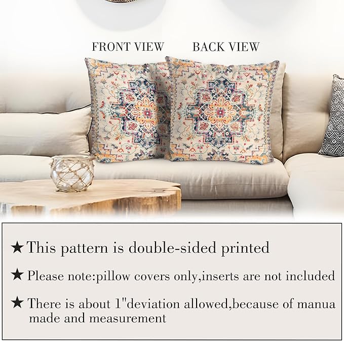 Boho Throw Pillow Covers 16x16 inch Set of 2,Boho Vintage Carpet Pattern Antique Ethnic Decor Double Sided Pattern Cushion Cover Soft Pillow Case Living Sofa Room Bed Square Pillow Cover