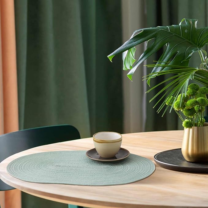 Noctiflorous Oval Braided Placemats Set of 4 Woven 12x18 Inch Non Slip Washable Heat Resistant Place Mats Round Tablemats for Dining Kitchen Party Daily Table Decor Dinner Mats (14 Mint Green, 4)