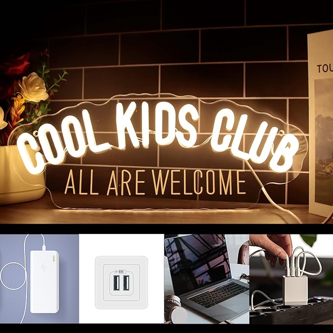 Cool Kids Club Neon Sign, All Are Welcome Neon Light, Handmade LED Neon Baby Room Light, Dimmable USB Neon Lights for Kids Bedroom Baby Nursery Room Playroom Wall Decor Party Gift(6.1 * 15.7in)