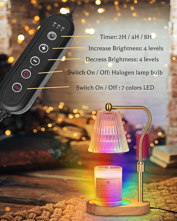 Candle Warmer Lamp with 7 LED Colors Changing,Candle Warmer with Timer Dimmer, Electric Candle Lamp with Adjustable Height Home Decor for Secented Jar Candles for Mom Women