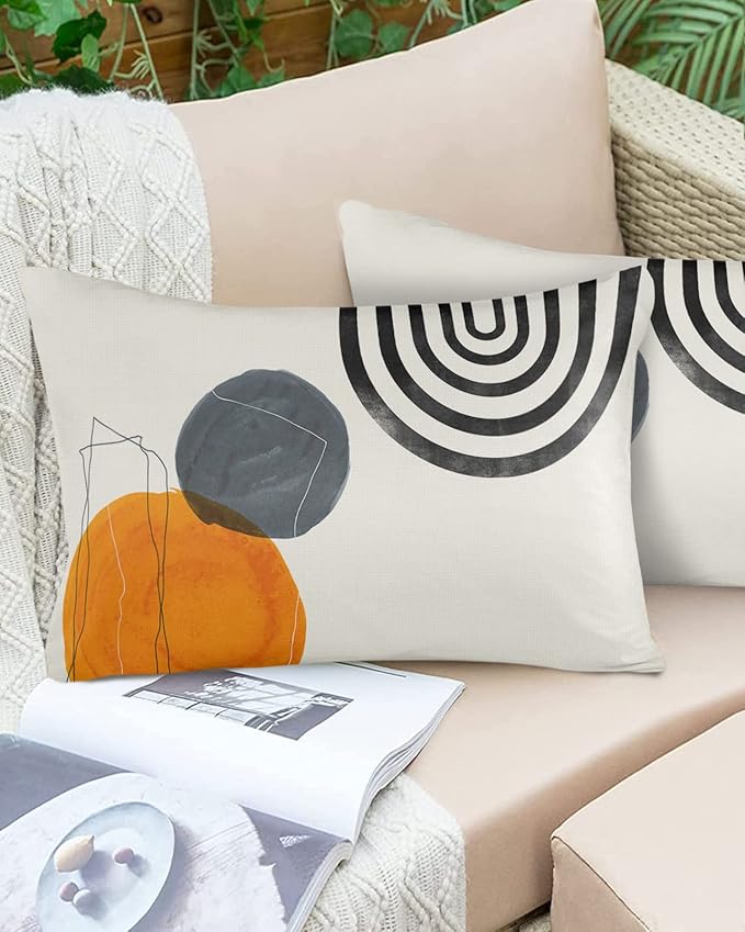 Outdoor Waterproof Throw Pillow Covers Set of 2 Boho Decorative Lumbar Outdoor Pillows Cushion Case 20x12 Inch Bohemian Patio Pillows for Couch Sofa Bed Garden Office Home Decor Modern Art Geometric