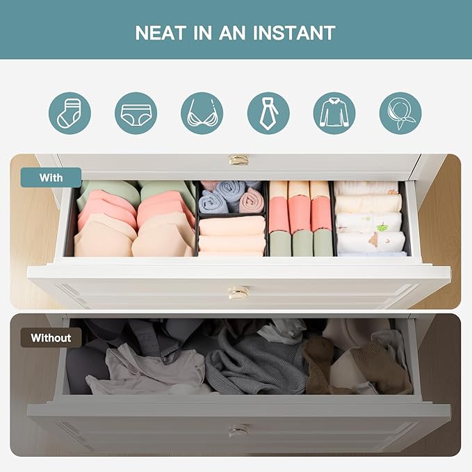 Criusia Drawer Organizer Clothes, 10 Pack Dresser Organizer for Baby Clothes, Underwear, Sock- Foldable Closet Organization and Storage Dividers Bins for Nursery, Bedroom (Black)