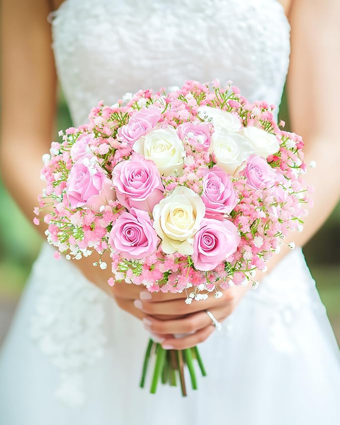 48Pcs Babys Breath Artificial Flowers, Fake Baby Breath Flowers Artificial Bulk Faux Gypsophila Real Touch Flowers for Wedding DIY Bouquet Floral Arrangement Party Home Garden Decoration, Pink