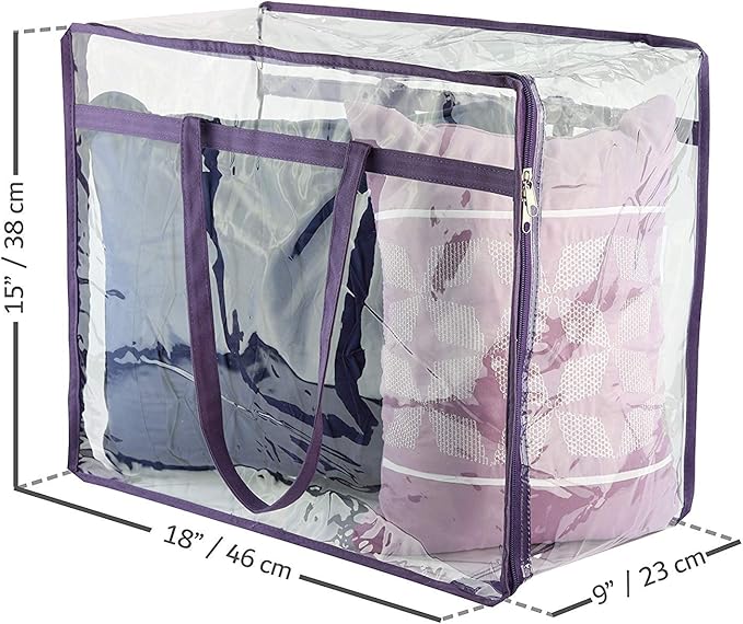 Clear Vinyl Zippered Storage Bags (3-Pack) 40L Sturdy Storage Bags for Sweaters, Blankets, Comforters, Bedding Sets and Much More! (Purple, 18x15x9)