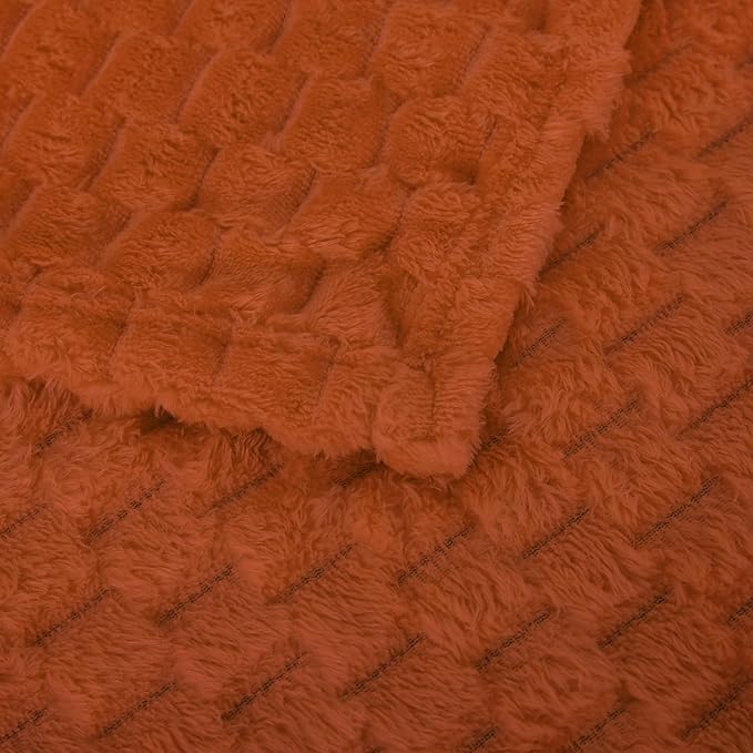 Puncuntex Burnt Orange Throw Blanket 50"×60" inches Fuzzy 3D Jacquard Decorative Flannel Fleece Super Soft Plush Cozy Blanket for Couch Sofa Chair Lightweight