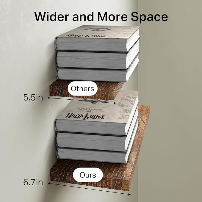 BAYKA Floating Shelves for Wall – Bathroom Shelves Rustic Wood with Metal Brackets for Bathroom, Bedroom, Kitchen, or Living Room Decor – Rustic Brown, Set of 3, Sturdy Storage with 22lb Capacity