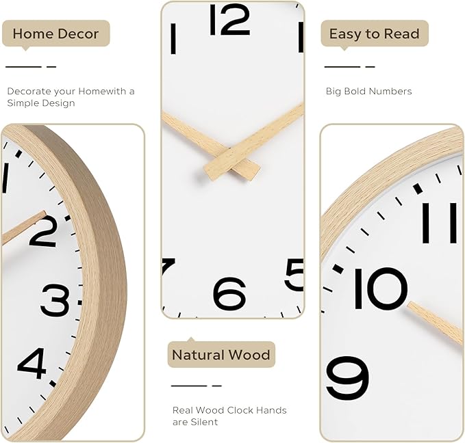 AKCISOT Wall Clock,Boho Kitchen 10 Inch Wall Clocks Battery Operated Non Ticking,Silent Modern Clock Decorative for Bedroom,Office,Bathroom,Living Room,Home (Wood Grain)
