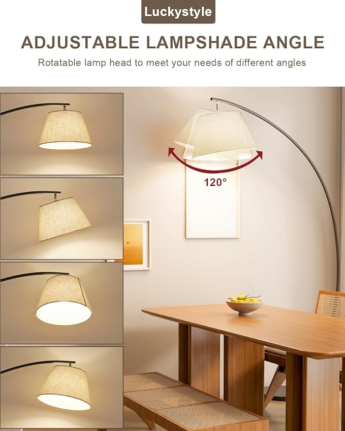 luckystyle Arc Floor Lamps for Living Room,1200LM Super Bright 69 Inch Extra Tall Floor Lamp with 12W E26 LED Bulb,Adjustable Hanging Lamp for Bedroom with Foot Switch Black