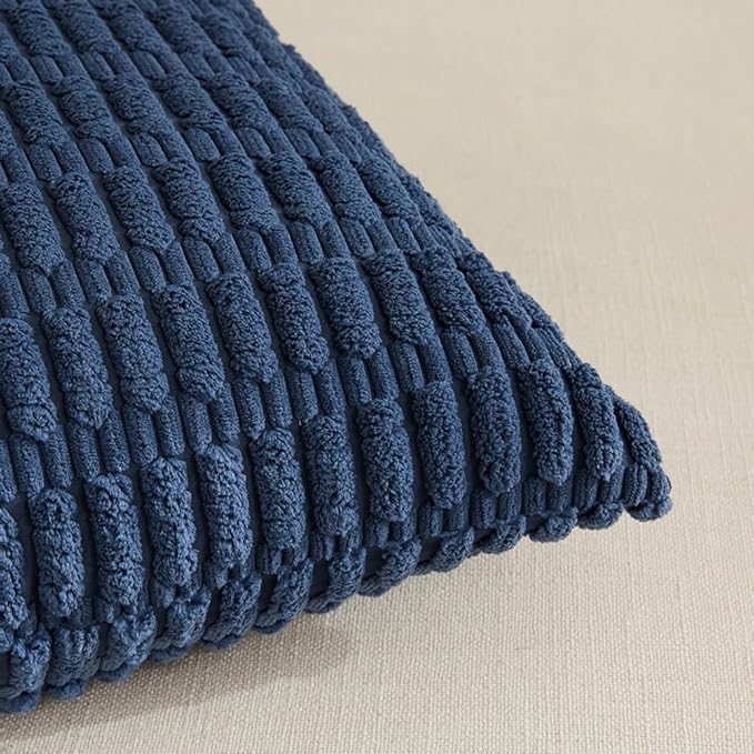 Fancy Homi 4 Packs Dusty Blue Decorative Throw Pillow Covers 16x16 Inch for Living Room Couch Bed Sofa, Rustic Farmhouse Boho Home Decor, Soft Plush Striped Corduroy Square Cushion Case 40x40 cm