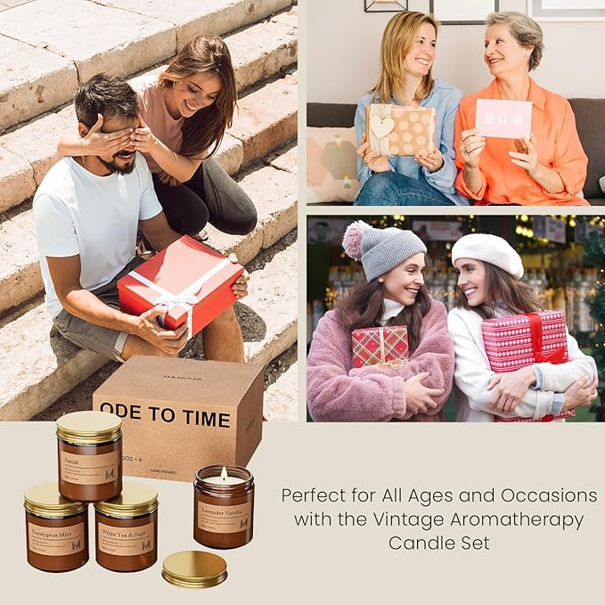 M&SENSE 4 Pack Candles Set for Home Scented Aromatherapy Candle Gift Set for Women Soy Wax Long Lasting Amber Jar Candles Gift for Birthday Housewarming Mother's Valentine Day