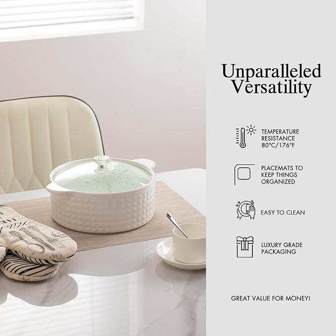 Placemats Set of 6 - Easy Clean Woven Vinyl Placemats for Dining Table, Indoor/Outdoor Place Mats, Washable PVC Table Mats(Beige)