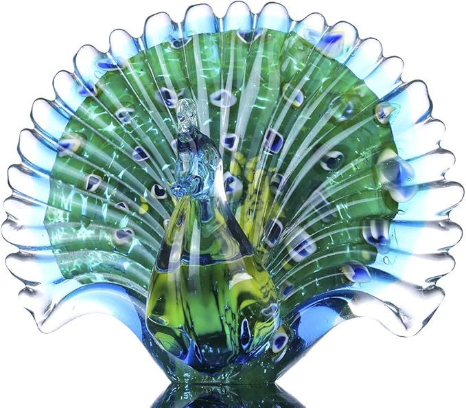 Crystalsuncatcher Hand Blown Colorful Peacock Art Glass Table Top Sculpture Room Decor (Peacock)