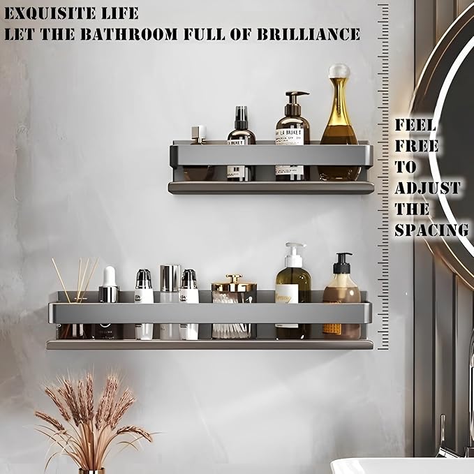 Nail-Free or Drilling Stainless Steel Detachable Floating Wall Mounted Shelves for Kitchen, Bathroom, Baking Paint Process, Corrosion and Rust Resistant, Set of 1 Gray