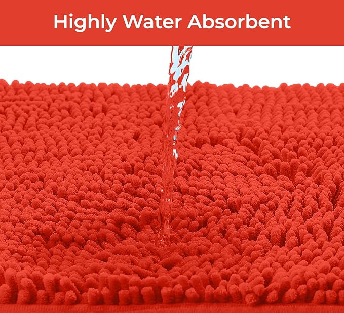 LuxUrux Coral Bathroom Rugs 2 Piece Set-Extra-Soft Plush Bath mat Bathroom Rugs,1/'' Chenille Microfiber Material, Super Absorbent (30" x 20" Plus 23" x 15", Coral)